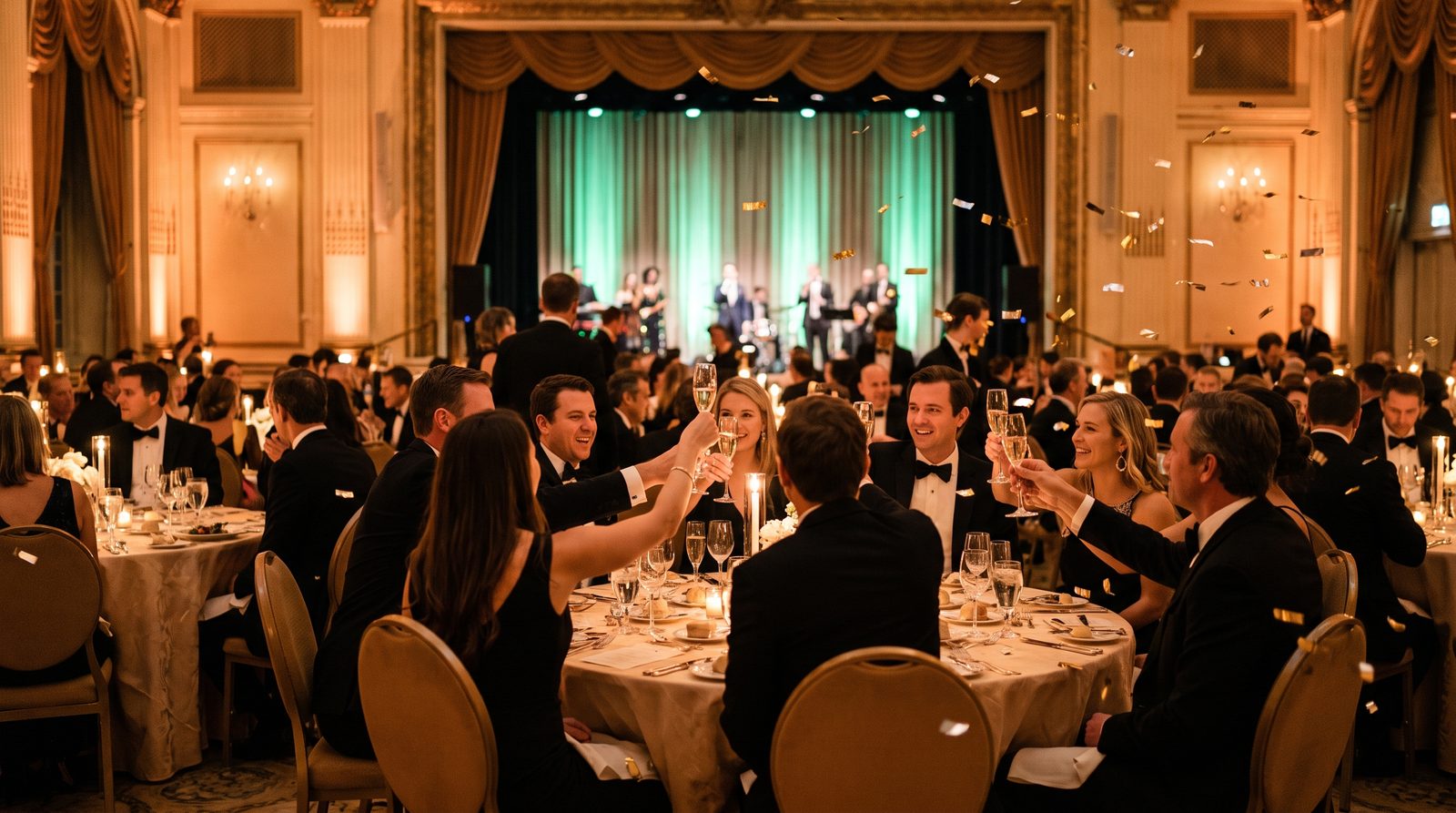 Sala balowa, toast, konfetti